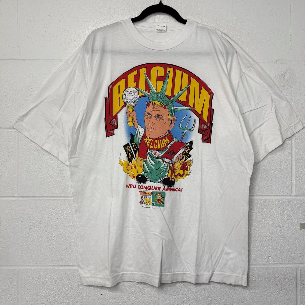 Vintage 90s 1994 World Cup Belgium Soccer T-shirt NYC Statue of Liberty USA